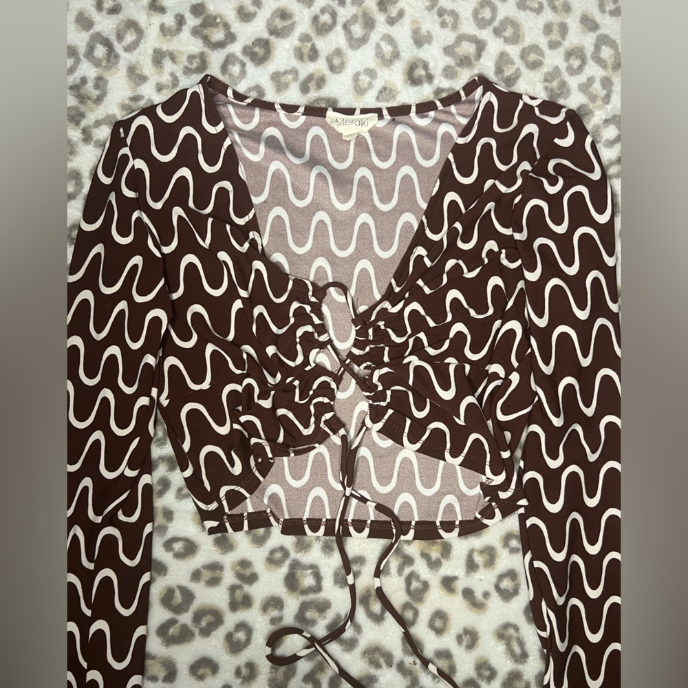 Brown and White Patterned Top
